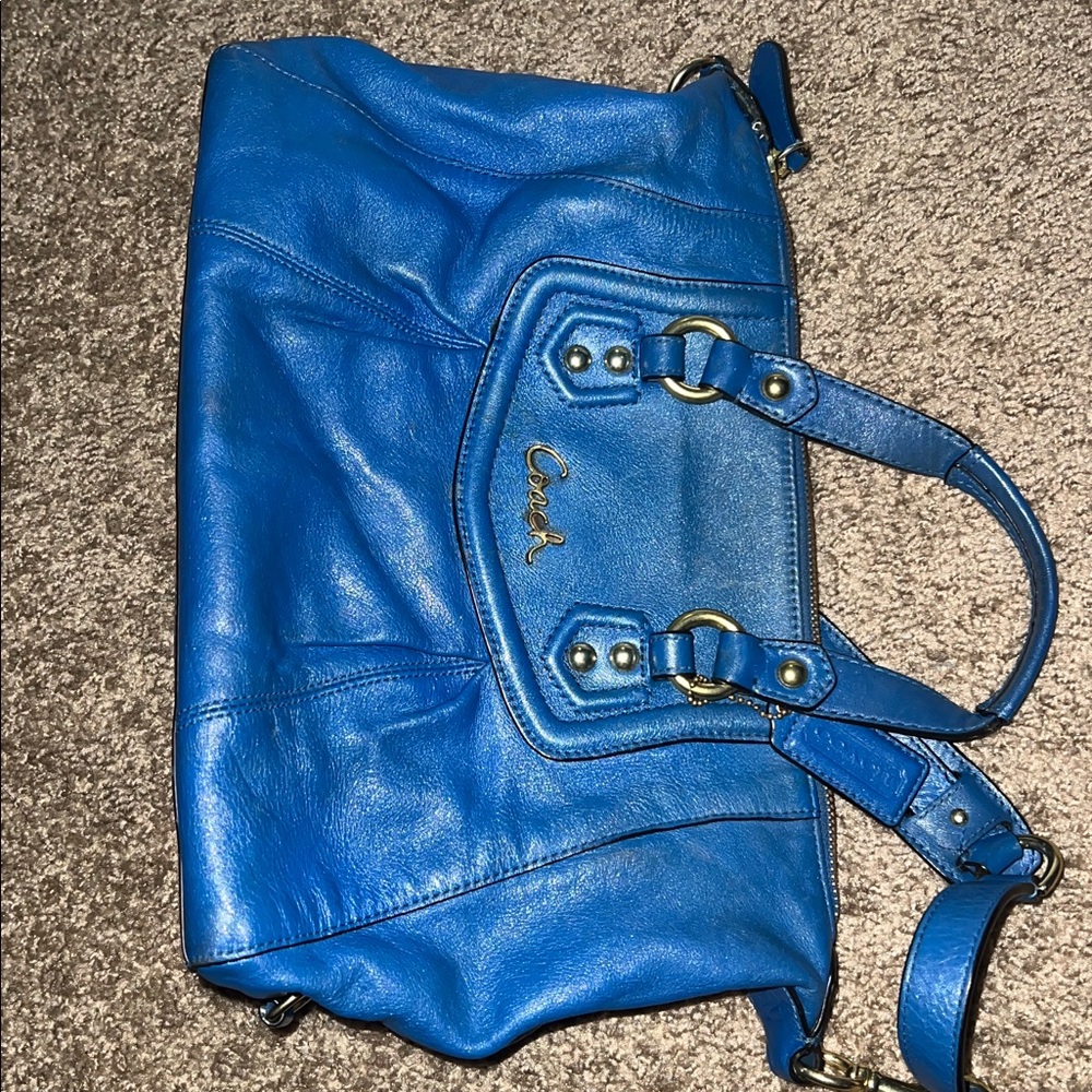 Coach Ashley Leather Satchel Vibrant Blue Shoulder Bag/ Slightly used - Picture 5 of 7